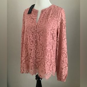 Rachel Zoe dusty rose lace long sleeve top, NWT, Medium